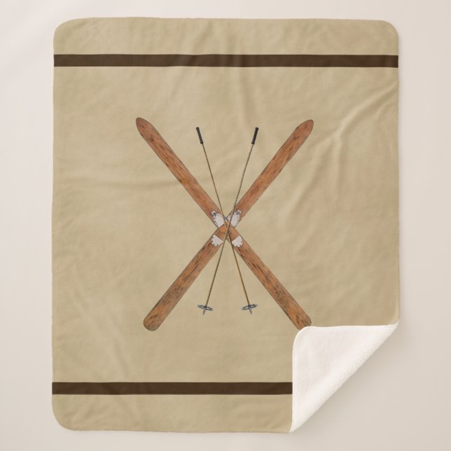 Cross-Country Skis And Poles Sherpa Blanket (Front)