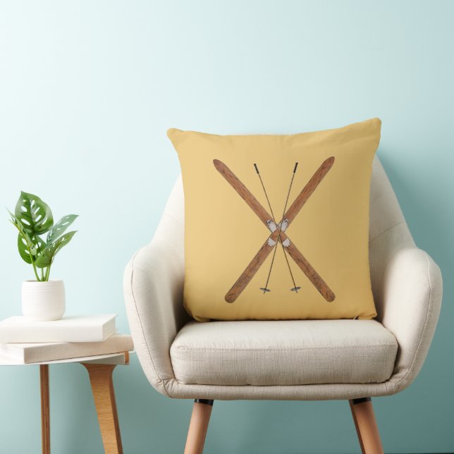 Cross-Country Skis And Poles Throw Pillow (Chair)