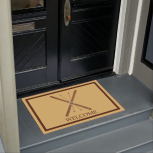 Cross-Country Skis And Poles - Welcome Doormat