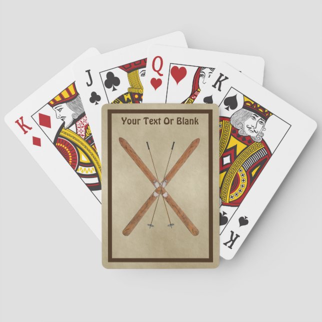 Cross-Country Skis On Old Paper Playing Cards (Back)