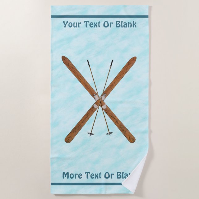 Cross-Country Skis On Snow Beach Towel (Front)