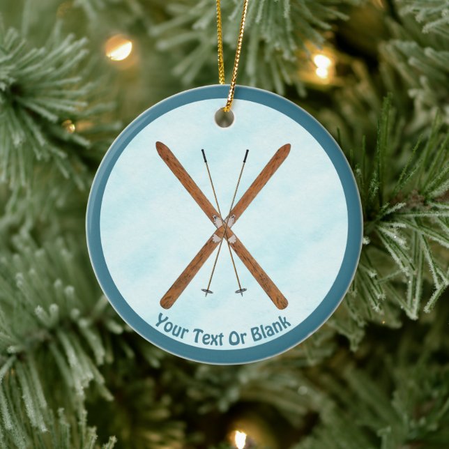 Cross-Country Skis On Snow Ceramic Ornament (Tree)