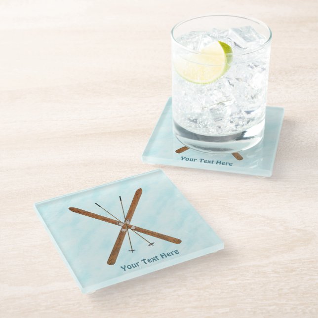 Cross-Country Skis On Snow Glass Coaster (Angled)