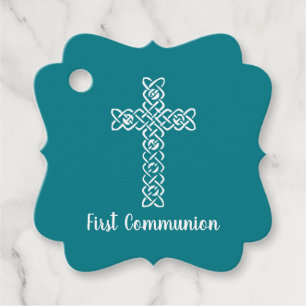 Cross   Dark Teal Communion Baptism Christening Favour Tags