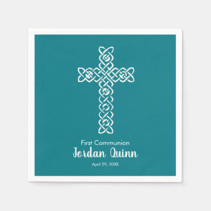 Cross Dark Teal Communion Baptism Christening Napkin