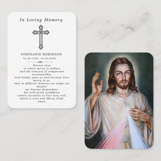 Cross Divine Mercy Jesus Funeral Prayer Card (Front/Back)