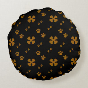 Cross Dog bones and Paw prints Round Pillow
