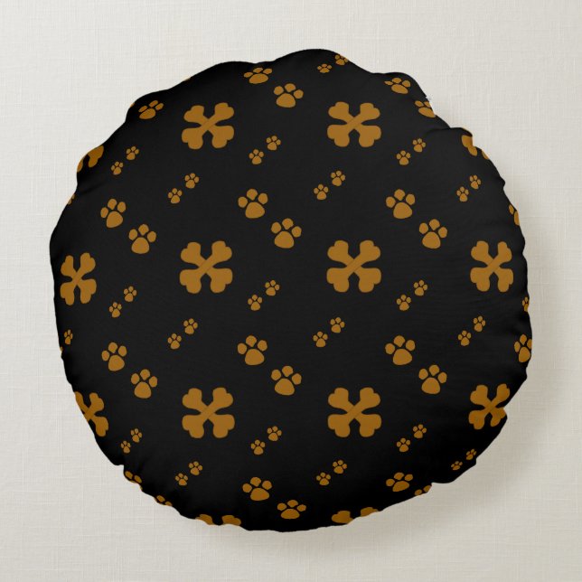 Cross Dog bones and Paw prints Round Pillow (Back)