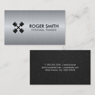 Cross Dumbbells   Metal Background Business Card