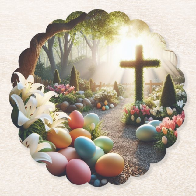 Cross/Easter egg/Lilly  Paper Coaster (Front)