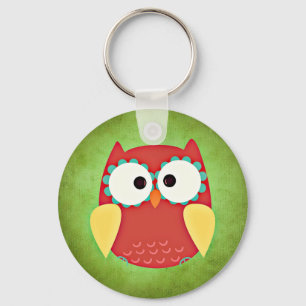 Cross Eyed Owl Button Keychain