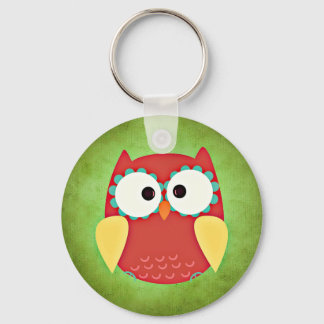 Cross Eyed Owl Button Keychain