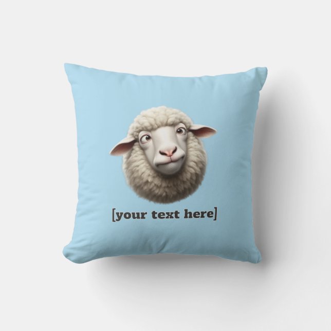 Cross-Eyed Sheep Illustration Custom Text Throw Pillow (Front)