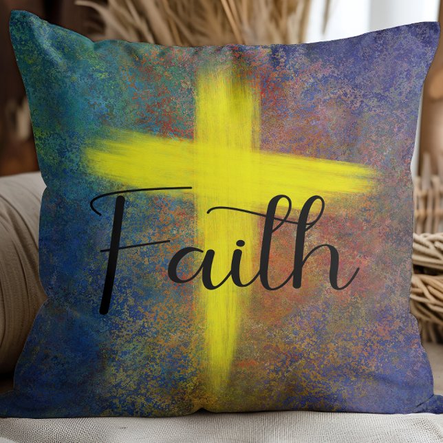 Cross Faith Script Blue Purple Throw Pillow (Creator Uploaded)