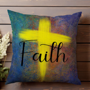 Cross Faith Script Blue Purple Throw Pillow