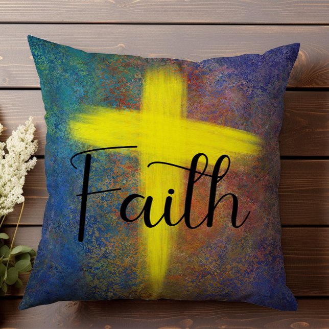 Cross Faith Script Blue Purple Throw Pillow (Creator Uploaded)