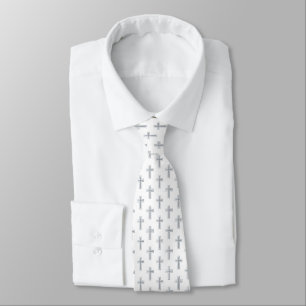 Cross Faux Silver Foil Religious First Communion Tie