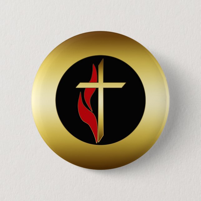 CROSS & FLAME 2 INCH ROUND BUTTON (Front)