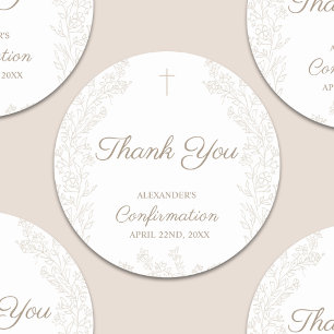 Cross Floral Confirmation Thank You Classic Round Sticker