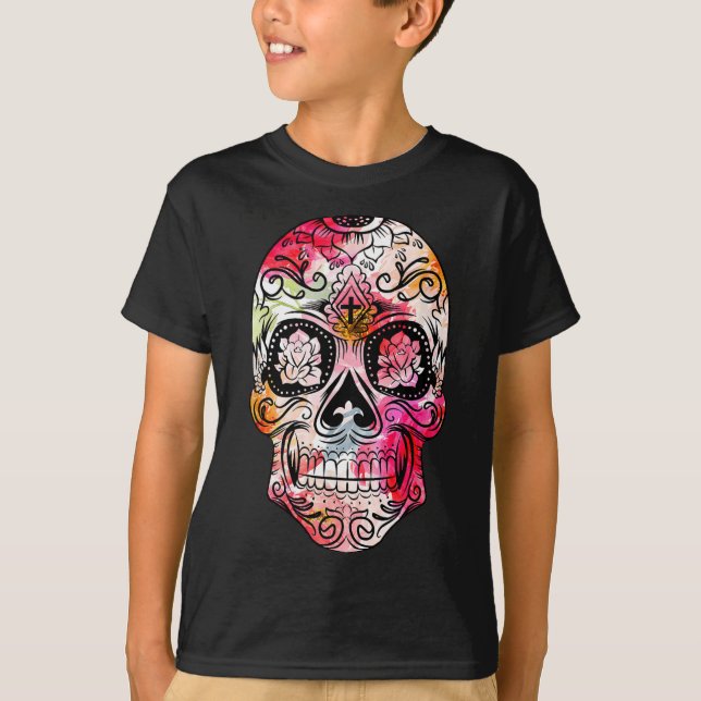 Cross Flower Sugar Skull Day Of The Dead Costume G T-Shirt (Front)