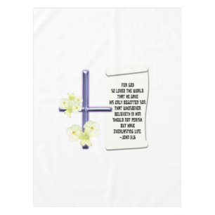 Cross Flowers Scripture John 3-16 Tablecloth