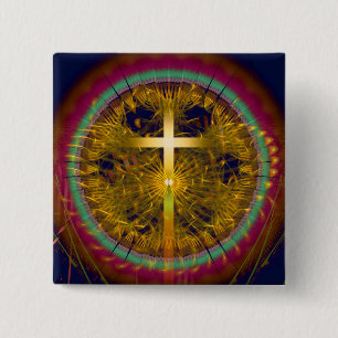 Cross fractal art round composition 2 inch square button