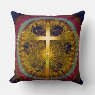 Cross fractal art round composition throw pillow