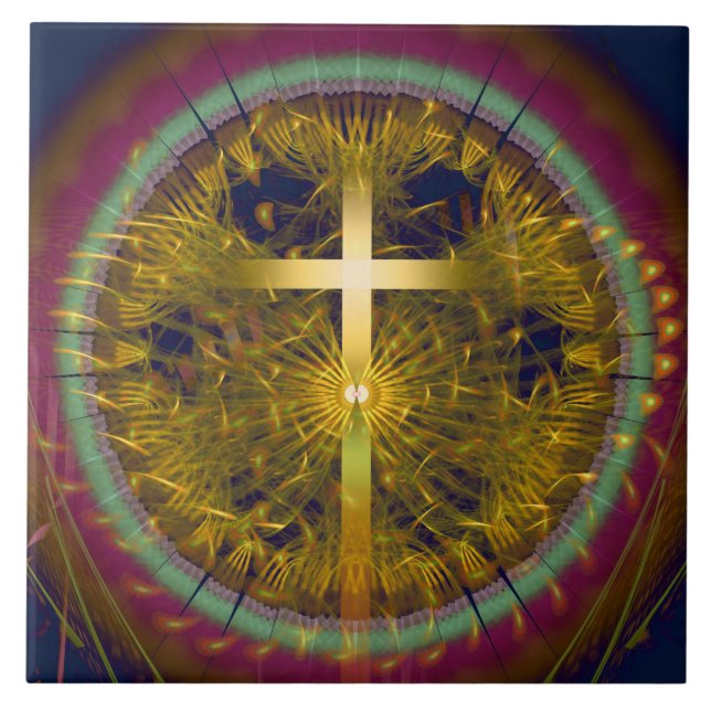 Cross fractal art round composition tile (Front)