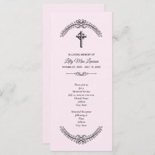Cross Funeral Memorial Service Pink Invitations