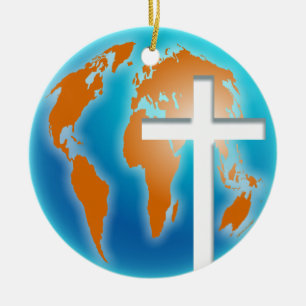 Cross Globe Ceramic Ornament