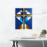 Cross Gold Blue Stained Glass Illustration Poster<br><div class="desc">A modern art piece that combines design elements of stained glass in an art deco style.   Beautiful and unique,  it combines traditional design techniques with contemporary design elements.  This type of design would be perfect for adding a decorative touch to a room.</div>