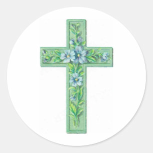 cross green classic round sticker