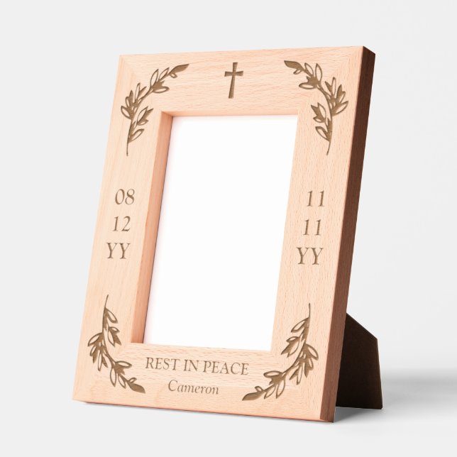 Cross & Greenery Rest In Peace Memorial Etched Frames (Left)