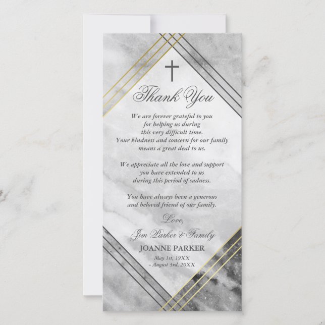 Cross & Grey Marble - Sympathy Thank You Card (Front)