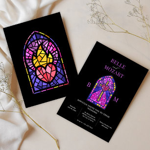Cross heart church stained glass art wedding  invitation
