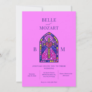 Cross heart stained glass art wedding  invitation