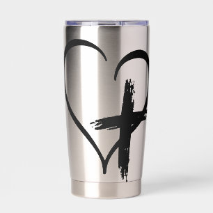 Cross Heart Symbol Insulated Tumbler