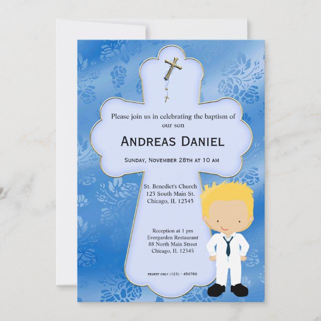 Cross  Holy Communion Boy Invitation (Front)