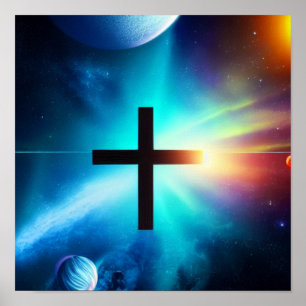 Cross in a Nebula with Planets Poster