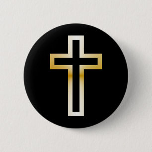 Cross in Black Blue Gold or Silver 2 Inch Round Button