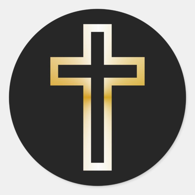 Cross in Black Blue Gold or Silver Classic Round Sticker (Front)