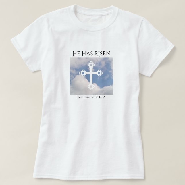 Cross in Cloudy Sky Resurrection Blue Easter Gift T-Shirt (Design Front)