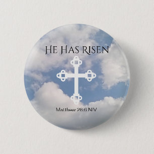 Cross in Cloudy Sky With Resurrection Bible Verse  2 Inch Round Button