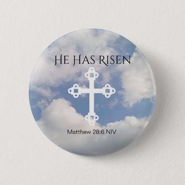 Cross in Cloudy Sky With Resurrection Bible Verse  2 Inch Round Button (Front)