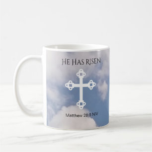 Cross in Cloudy Sky With Resurrection Bible Verse Coffee Mug