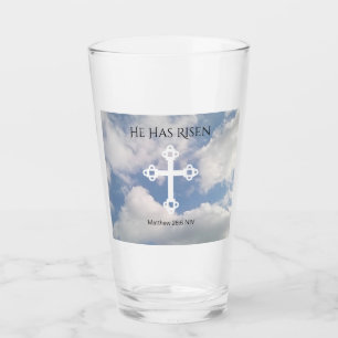 Cross in Cloudy Sky With Resurrection Bible Verse Glass