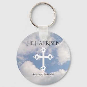 Cross in Cloudy Sky With Resurrection Bible Verse Keychain
