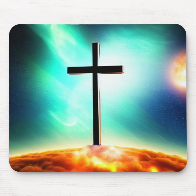 Cross in Fiery Clouds Spacescape Mousepad (Front)