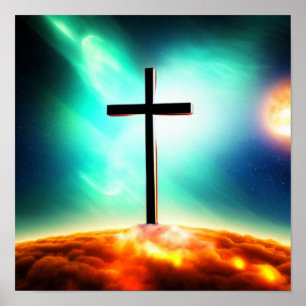 Cross in Fiery Clouds Spacescape Poster