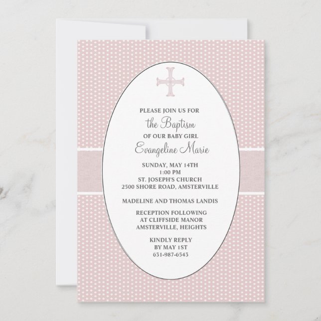 Cross in Oval Frame - Blush Invitation (Front)